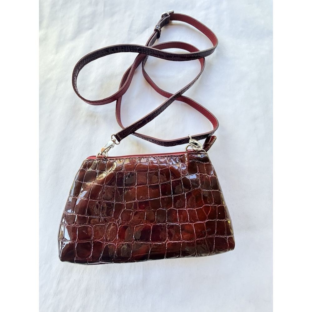 Brighton vintage Red Croc Embossed Leather Bow Purse Adjustable Clutch/Crossbody - Picture 8 of 16